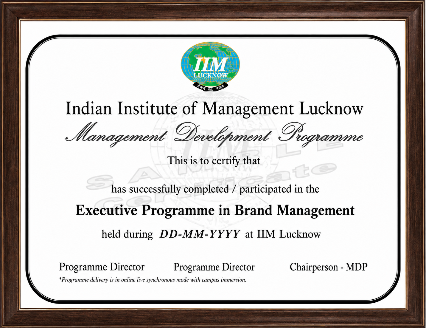 IIM Lucknow Certificate Mockup