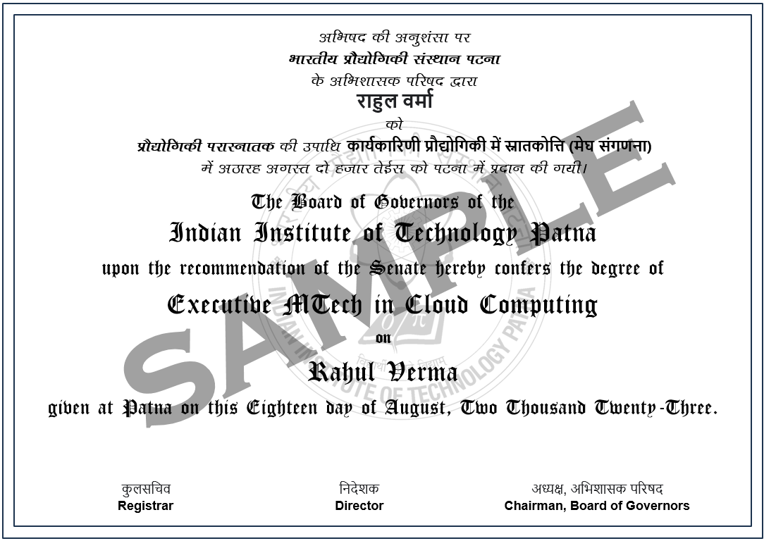 Degree Program in Executive M.Tech Cloud Computing
