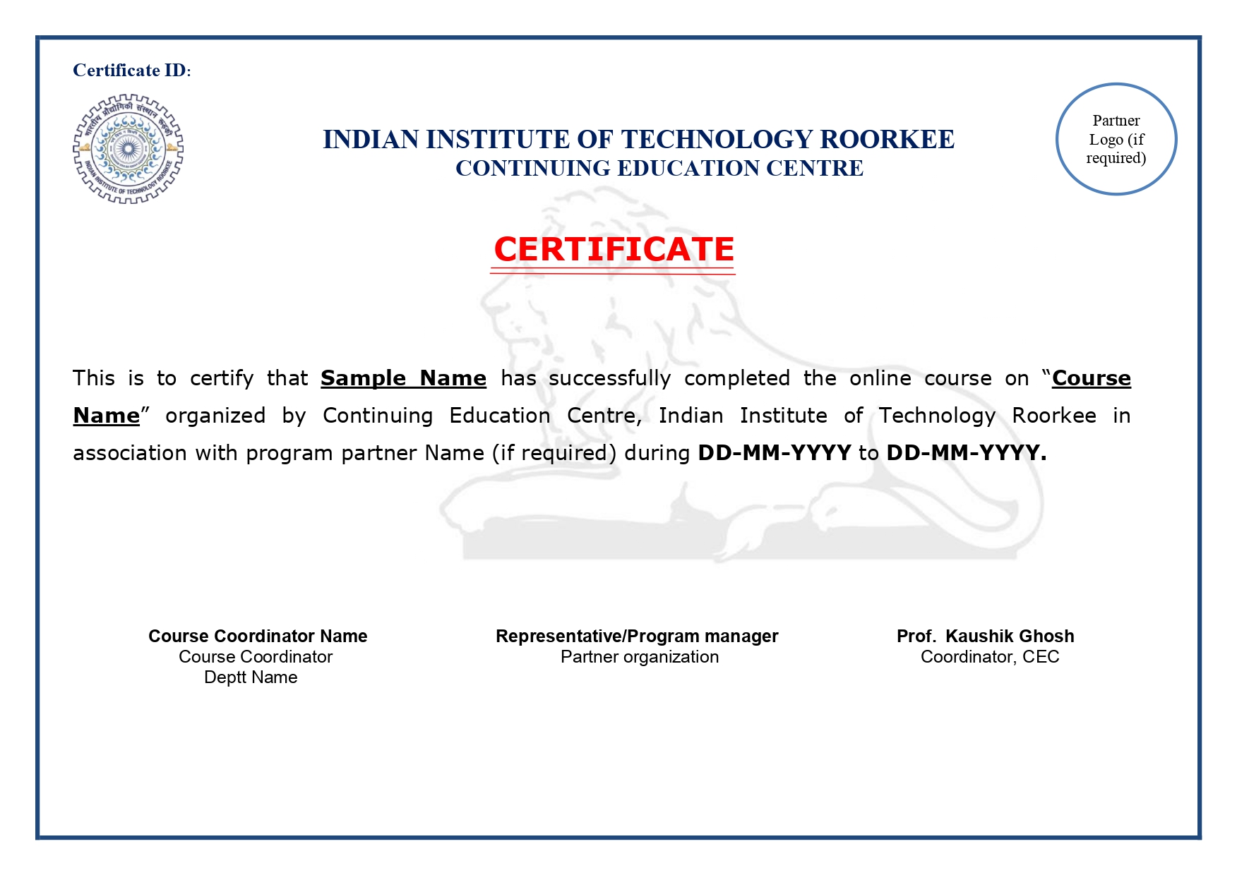 IIT Roorkee Certificate Placeholder
