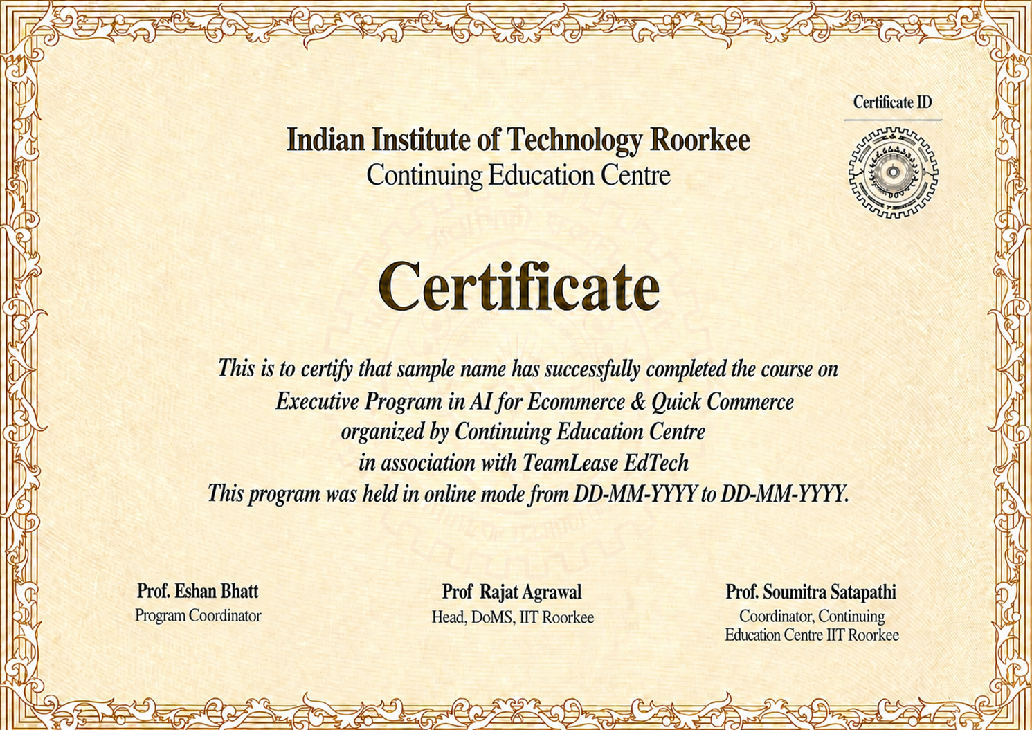 IIT Roorkee Certificate Placeholder